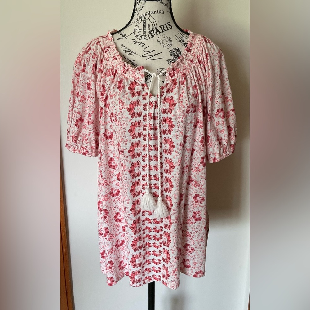 STYLE & CO Plus Size Floral Peasant Top With Tassel Tie Neck 2X